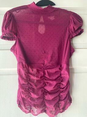 Women’s Magenta Ruched Swiss Dot Blouse